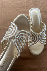 MILLI SHOES - WEDGE HEEL SLIDES - Dull Gold